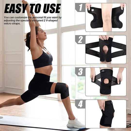 Adjustable Knee Brace with Side Stabilizers and Breathable Mesh Support