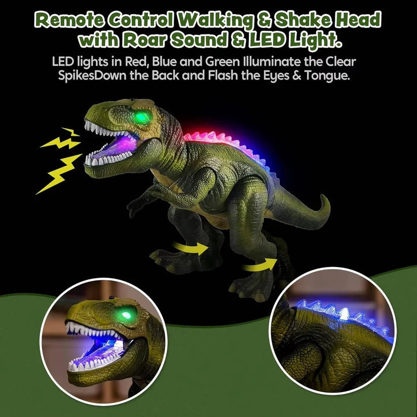 RC T-Rex Dinosaur Toy with Mist Spray, Roaring Sounds and LED Lights