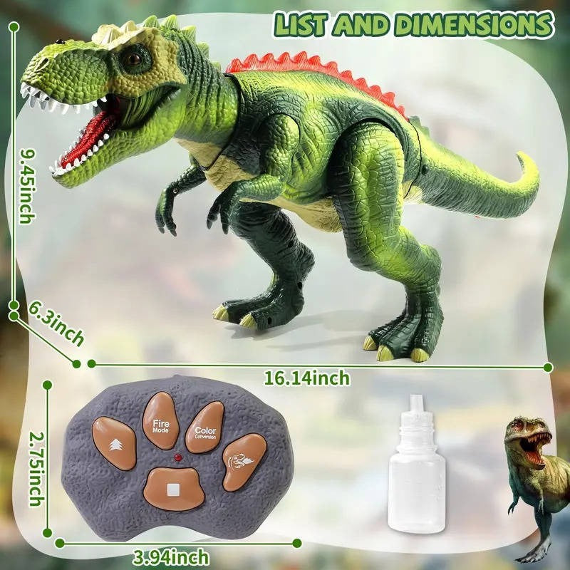 RC T-Rex Dinosaur Toy with Mist Spray, Roaring Sounds and LED Lights