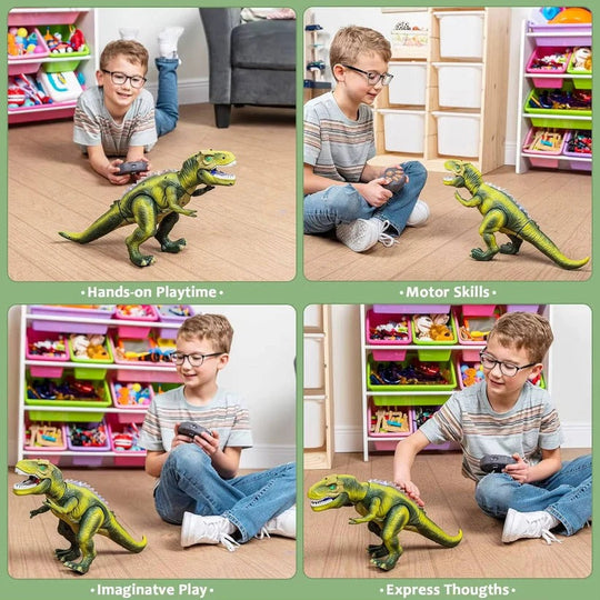 RC T-Rex Dinosaur Toy with Mist Spray, Roaring Sounds and LED Lights