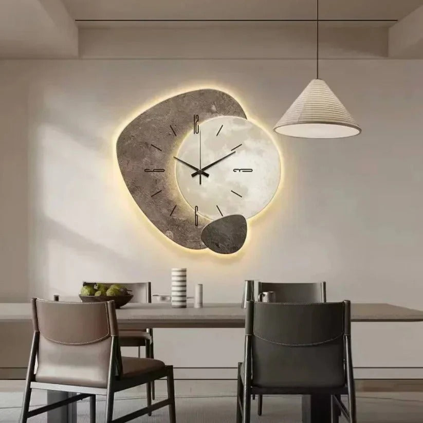 Natural Wood Wall Clock with Integrated Soft LED Lighting