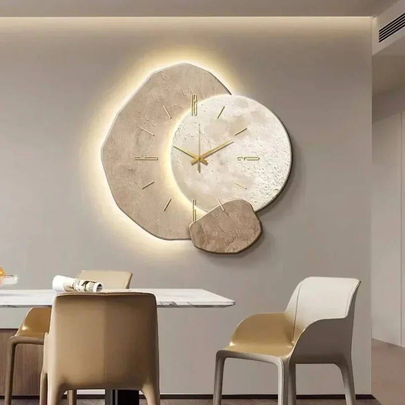 Natural Wood Wall Clock with Integrated Soft LED Lighting
