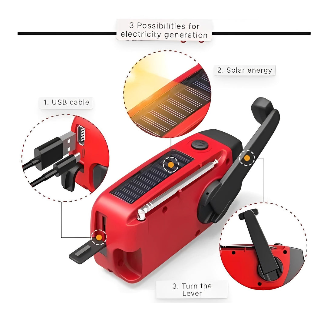 Hand Crank Emergency Radio with AM/FM/WB Bands, LED Flashlight and Rechargeable Battery