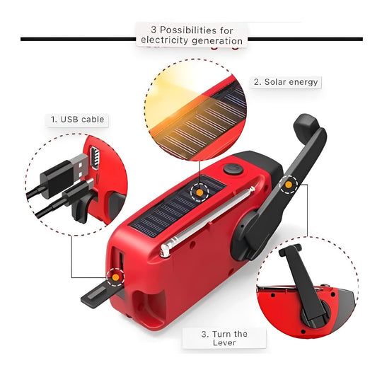 Hand Crank Emergency Radio with AM/FM/WB Bands, LED Flashlight and Rechargeable Battery