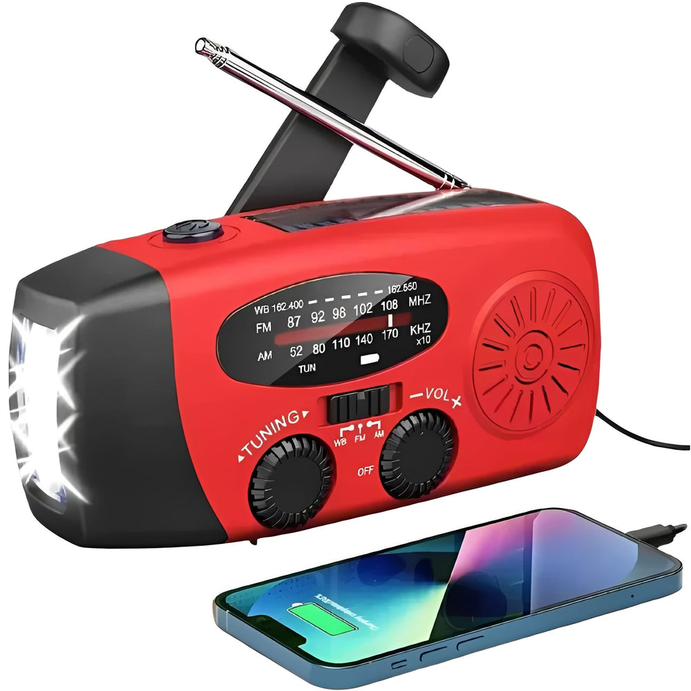 Hand Crank Emergency Radio with AM/FM/WB Bands, LED Flashlight and Rechargeable Battery