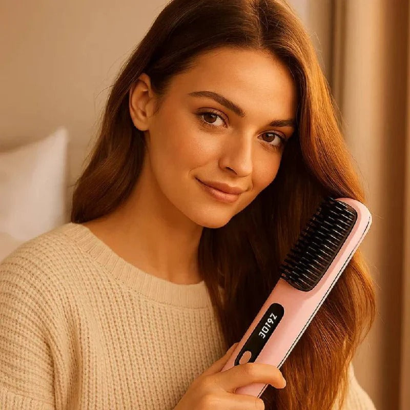 Ceramic Electric Hair Straightening Brush with Anti-Frizz Technology for Fast Gentle Styling