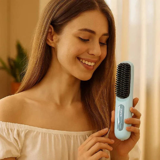Ceramic Electric Hair Straightening Brush with Anti-Frizz Technology for Fast Gentle Styling