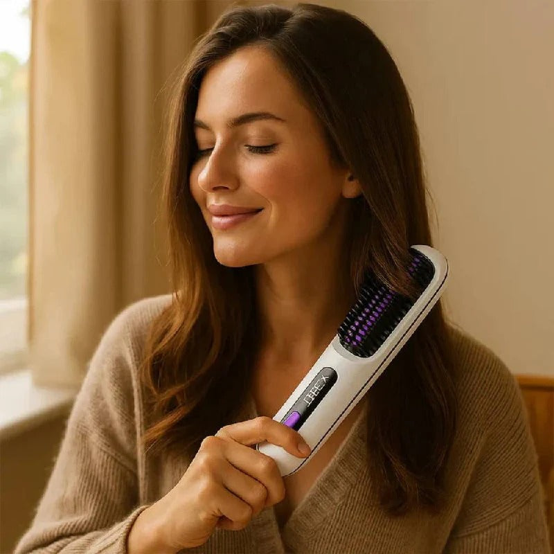 Ceramic Electric Hair Straightening Brush with Anti-Frizz Technology for Fast Gentle Styling