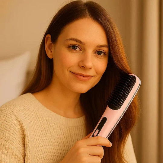 Ceramic Electric Hair Straightening Brush with Anti-Frizz Technology for Fast Gentle Styling