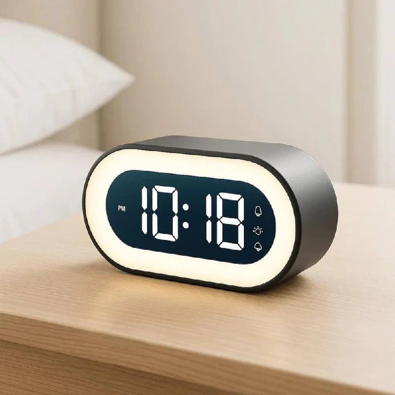Dimmable Digital Bedside Clock with LED Display, Music Alarm and Adjustable Night Light