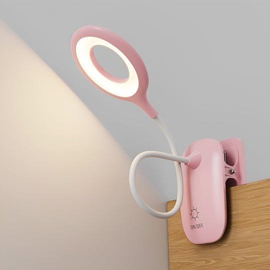 Clip-On Gooseneck LED Reading Light with Dimmable USB Rechargeable Design for Desk Use