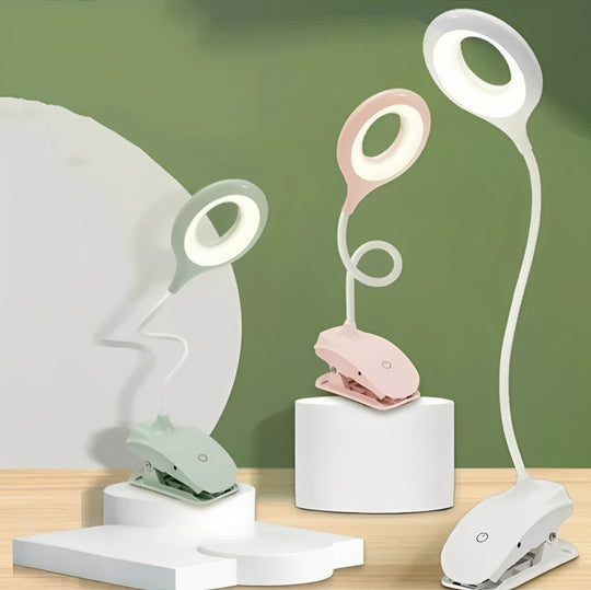 Clip-On Gooseneck LED Reading Light with Dimmable USB Rechargeable Design for Desk Use