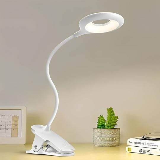 Clip-On Gooseneck LED Reading Light with Dimmable USB Rechargeable Design for Desk Use
