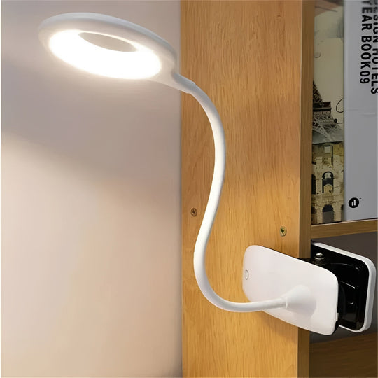 Clip-On Gooseneck LED Reading Light with Dimmable USB Rechargeable Design for Desk Use