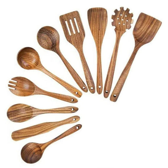 Natural Acacia Hardwood Cooking Utensil Set for Kitchen Use