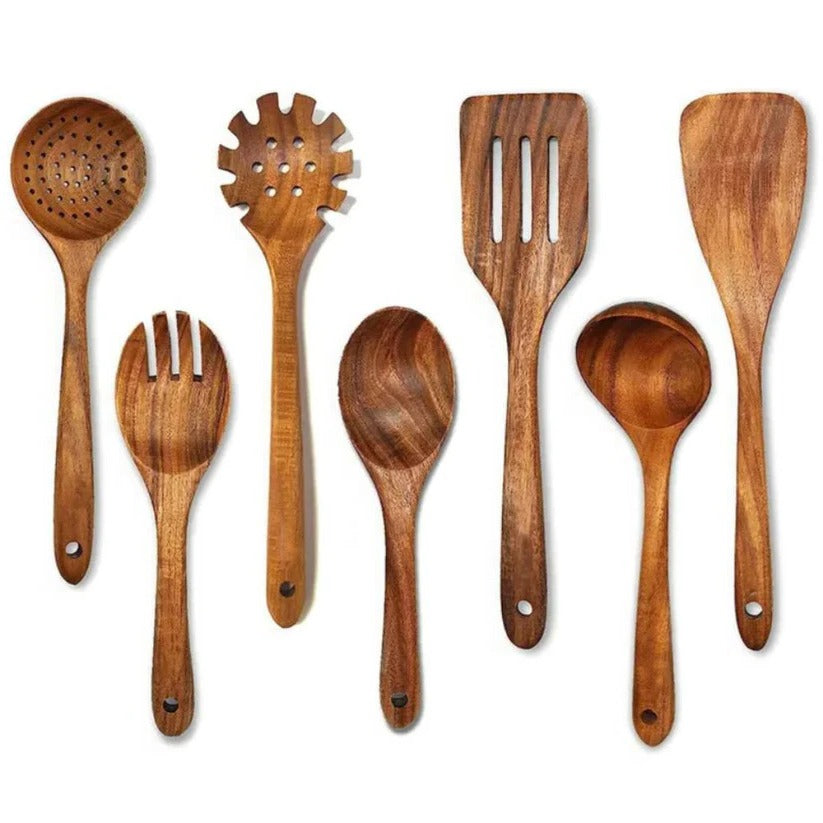 Natural Acacia Hardwood Cooking Utensil Set for Kitchen Use