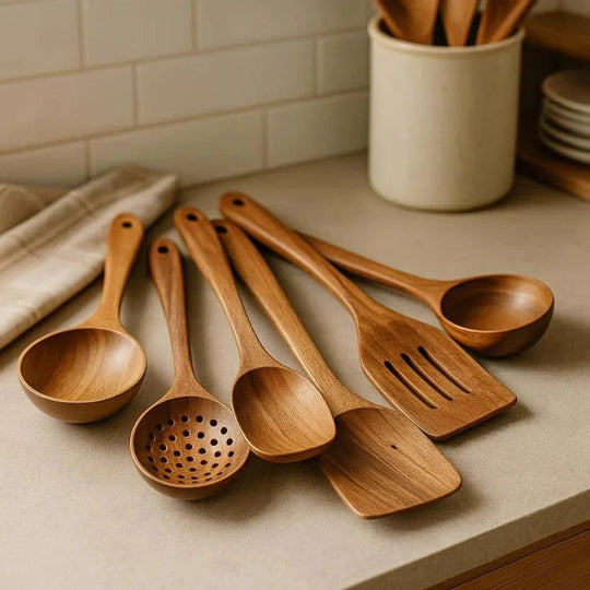 Natural Acacia Hardwood Cooking Utensil Set for Kitchen Use