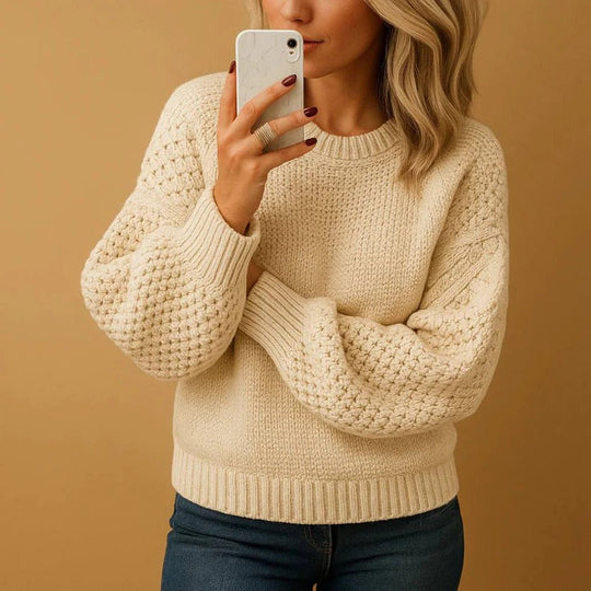 Women's Cozy Knit Sweater with Relaxed Fit for Autumn and Winter