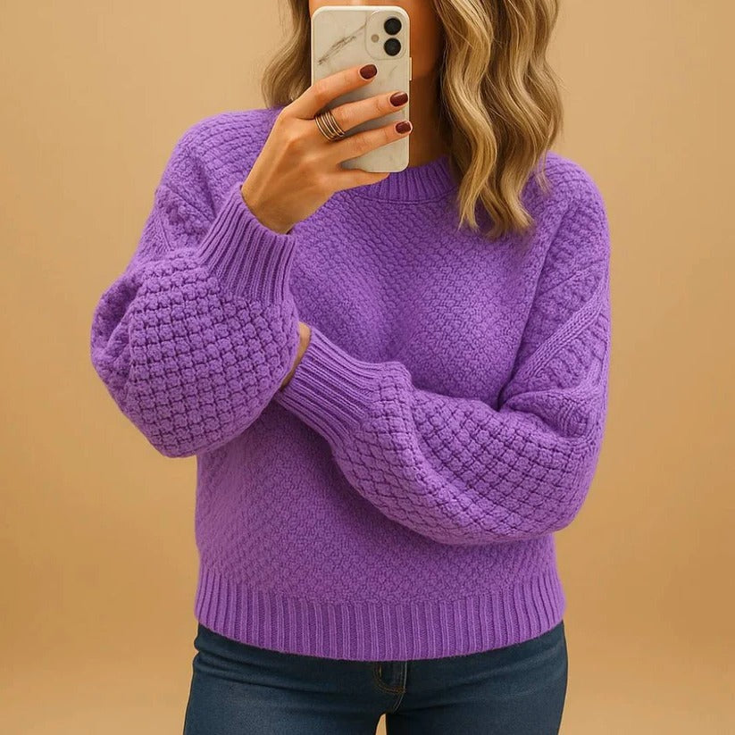 Women's Cozy Knit Sweater with Relaxed Fit for Autumn and Winter