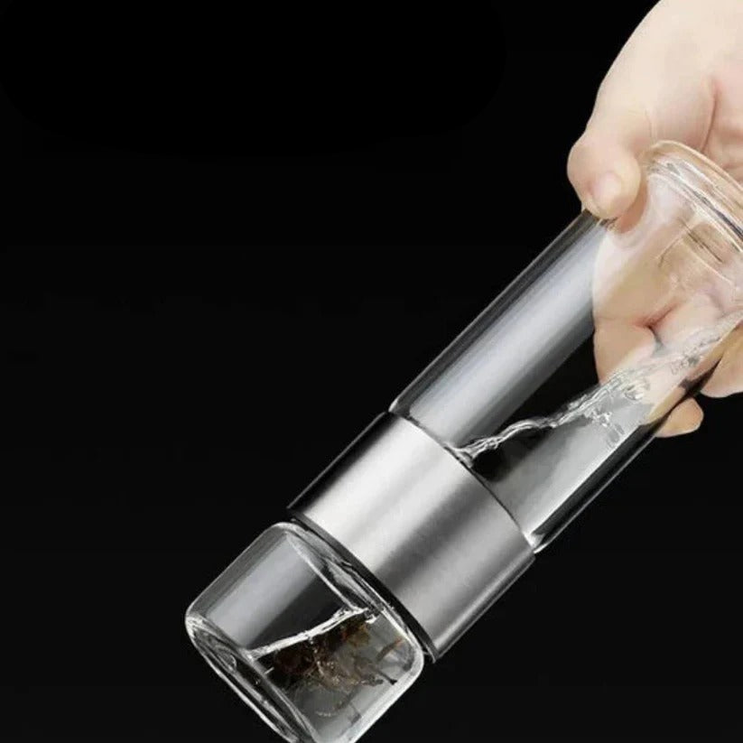 Portable Glass Water Bottle with Tea Filter and Insulated Sleeve