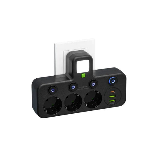 Multi-Outlet Power Strip with USB and USB-C Ports and 2500W Surge Protection Support