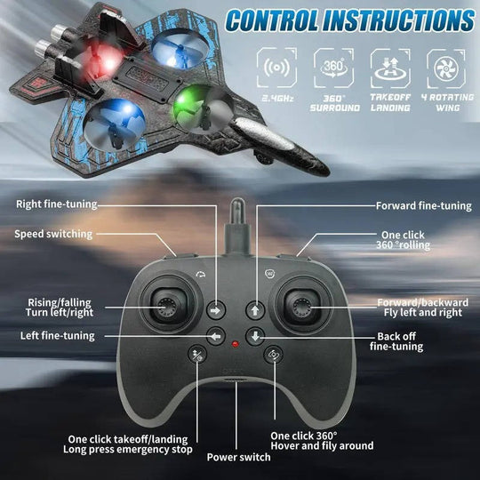 RC Stunt Airplane Toy with 360 Degree Flips and LED Lights for Kids