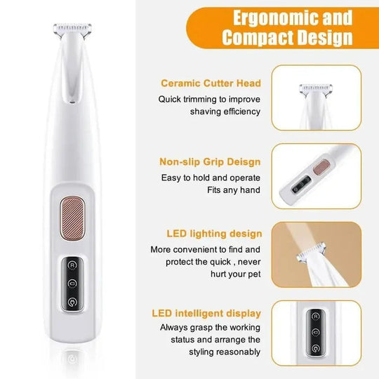Cordless Pet Grooming Trimmer with LED Light and Ceramic Blade
