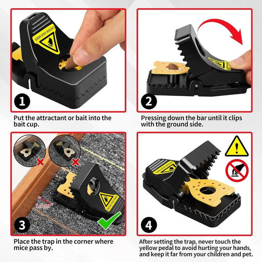 Reusable Snap Mouse Trap 4 Pack with No Touch Release