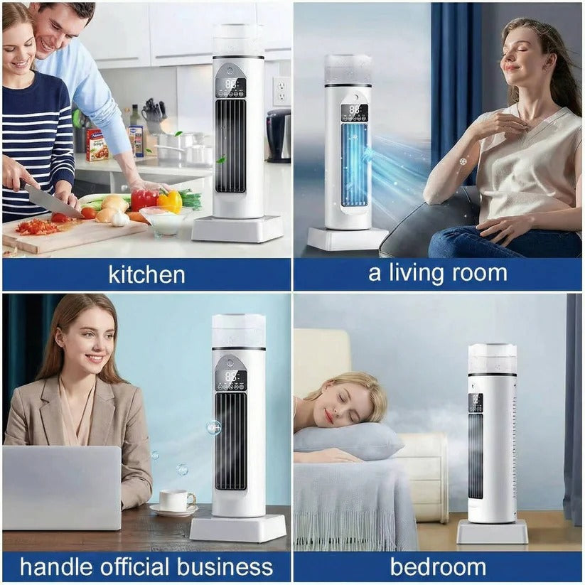 Bladeless Portable Air Cooler Tower Fan with Water Tank and Smart Remote, 6 Speed Settings