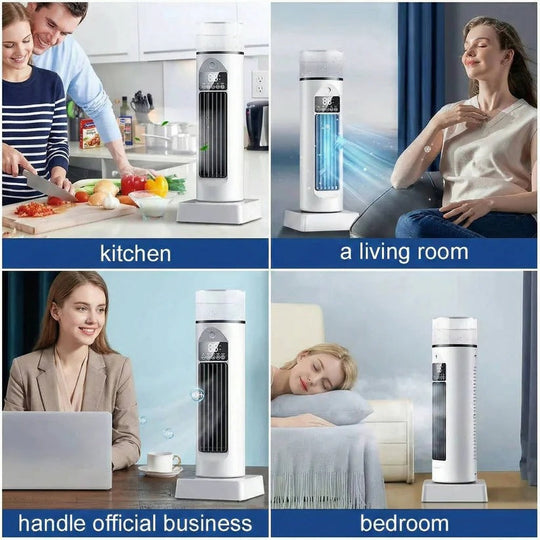 Bladeless Portable Air Cooler Tower Fan with Water Tank and Smart Remote, 6 Speed Settings