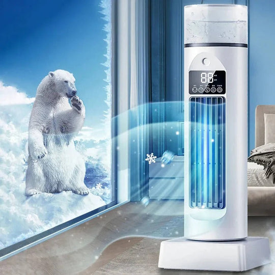 Bladeless Portable Air Cooler Tower Fan with Water Tank and Smart Remote, 6 Speed Settings
