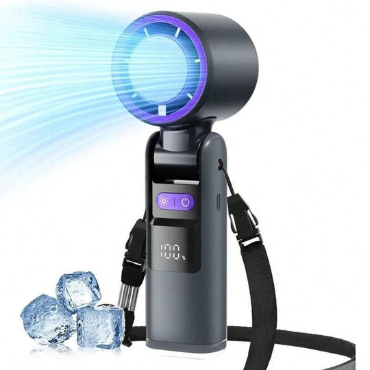 3 in 1 Rechargeable Handheld Fan with Built-In Flashlight and LED Battery Display