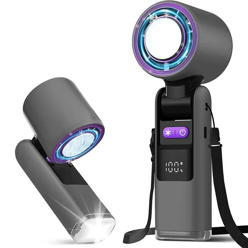 3 in 1 Rechargeable Handheld Fan with Built-In Flashlight and LED Battery Display