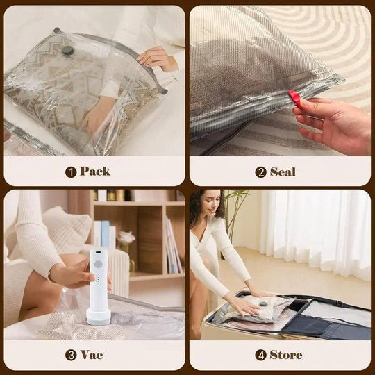 Cordless Vacuum Compression Bag Set with Hand Pump for Travel, 15 Pieces