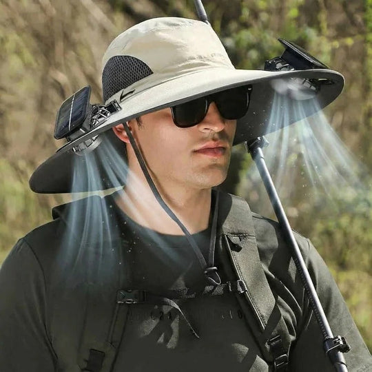 Ventilated Sun Hat with Built-In Dual Solar Fans for Men and Women for Outdoor Use