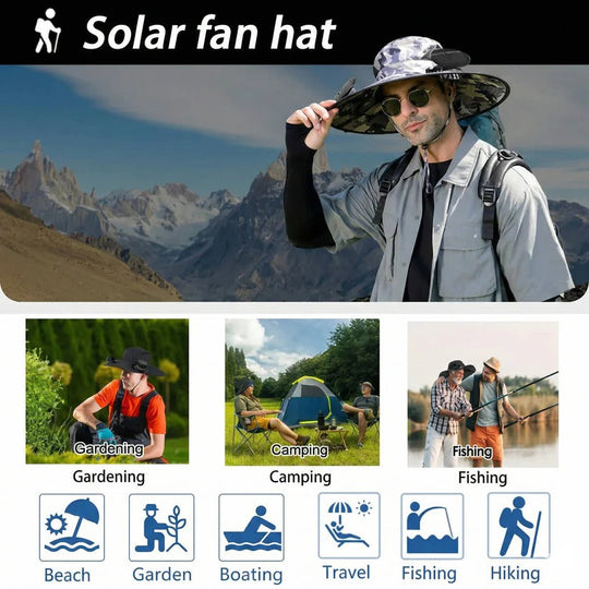 Ventilated Sun Hat with Built-In Dual Solar Fans for Men and Women for Outdoor Use