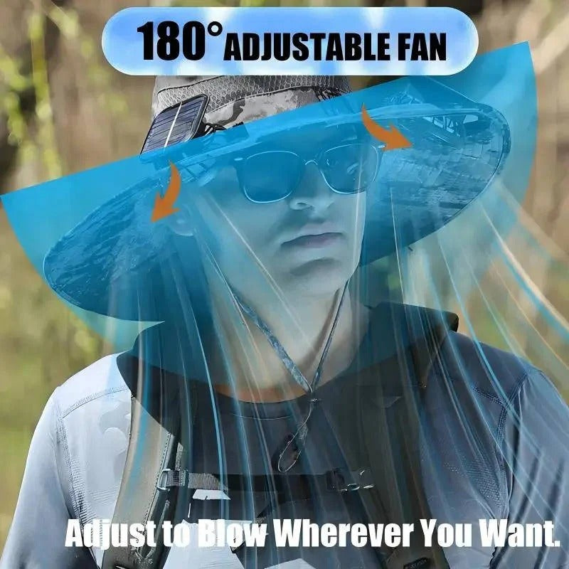 Ventilated Sun Hat with Built-In Dual Solar Fans for Men and Women for Outdoor Use