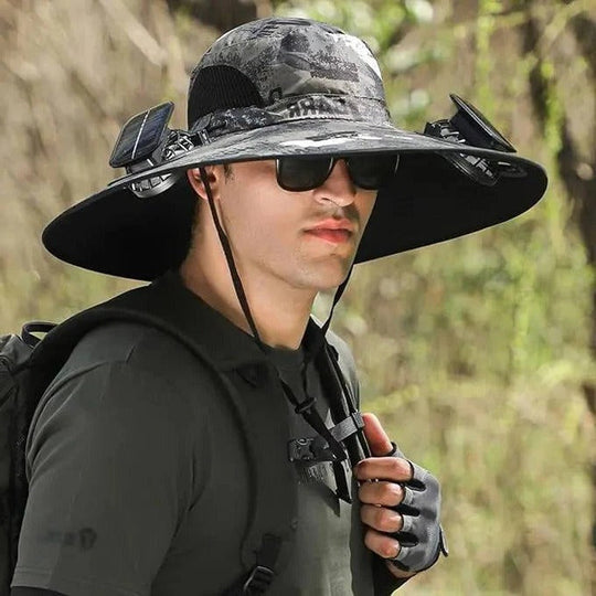 Ventilated Sun Hat with Built-In Dual Solar Fans for Men and Women for Outdoor Use