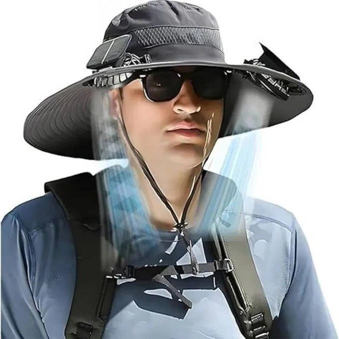 Ventilated Sun Hat with Built-In Dual Solar Fans for Men and Women for Outdoor Use