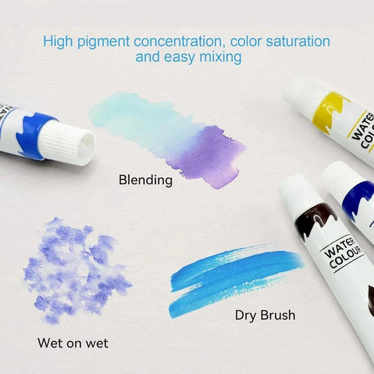 Portable Travel Watercolour Set with Mini Palette, Paint Brush and Sketchbook