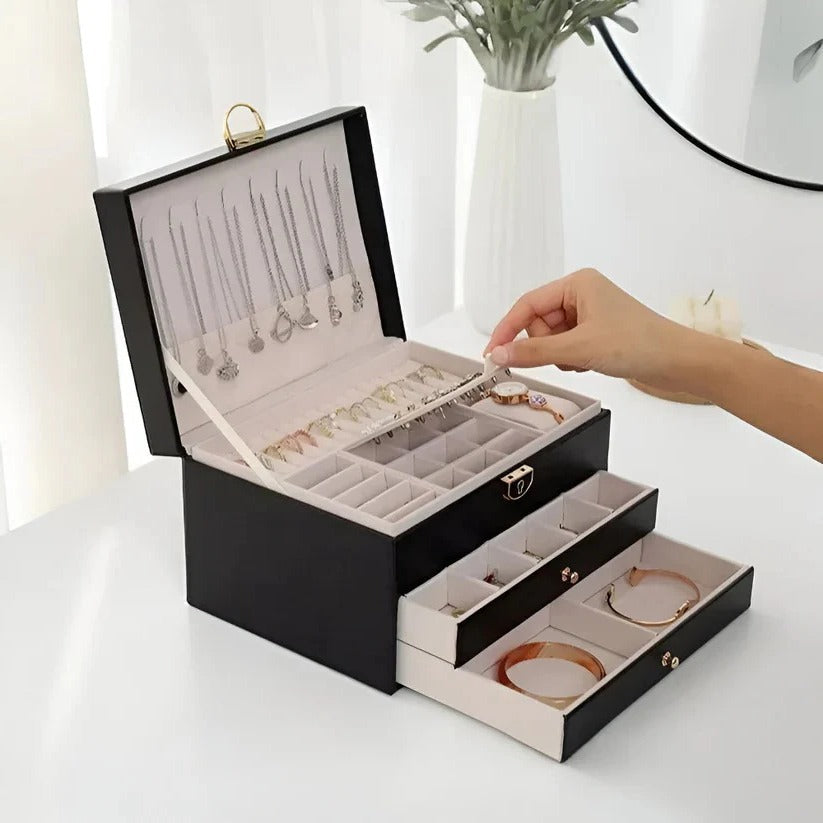 Tiered Jewellery Display Box with Multi Compartment Storage Design