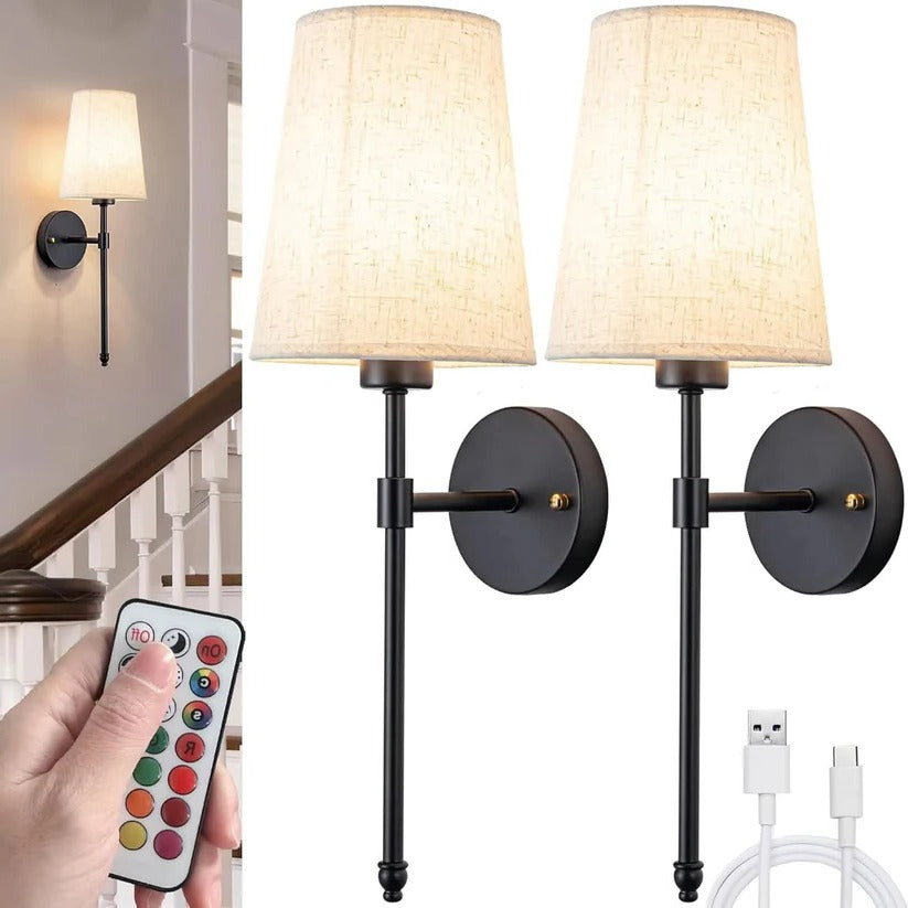 Battery Powered Wall Sconce with Cordless Mounting Design, Set of 2