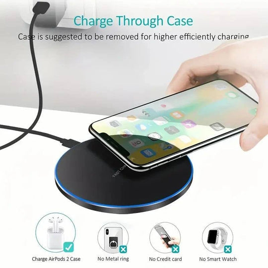 30W Wireless Charging Pad with Round Design and Slim Flat Surface