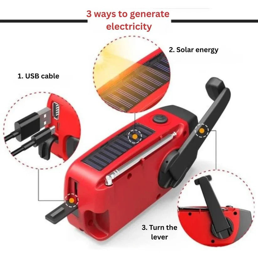Hand Crank Solar Emergency Radio with Built-In Power Bank