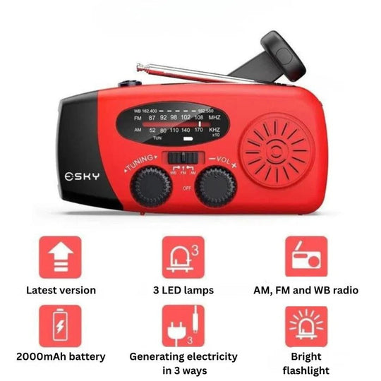 Hand Crank Solar Emergency Radio with Built-In Power Bank