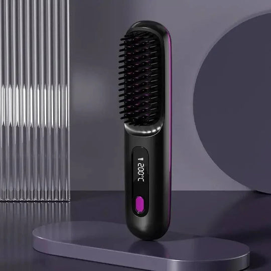 Portable USB-Charged Hair Straightener with LCD Screen and Variable Heat Settings