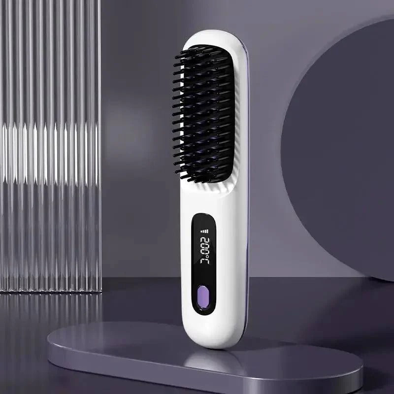 Portable USB-Charged Hair Straightener with LCD Screen and Variable Heat Settings