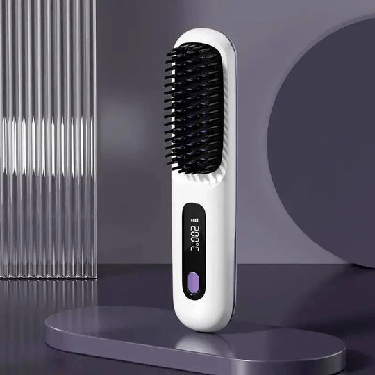Portable USB-Charged Hair Straightener with LCD Screen and Variable Heat Settings