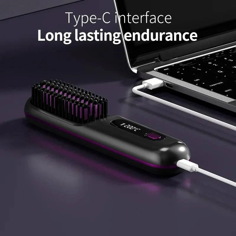Portable USB-Charged Hair Straightener with LCD Screen and Variable Heat Settings