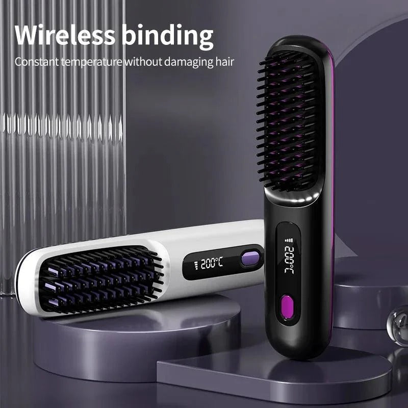 Portable USB-Charged Hair Straightener with LCD Screen and Variable Heat Settings